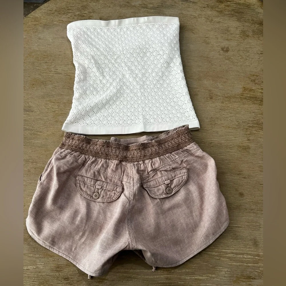 Jolt Y2K Linen Blend Shorts & White Crochet Bandeau Free People Set Size 5 Boho